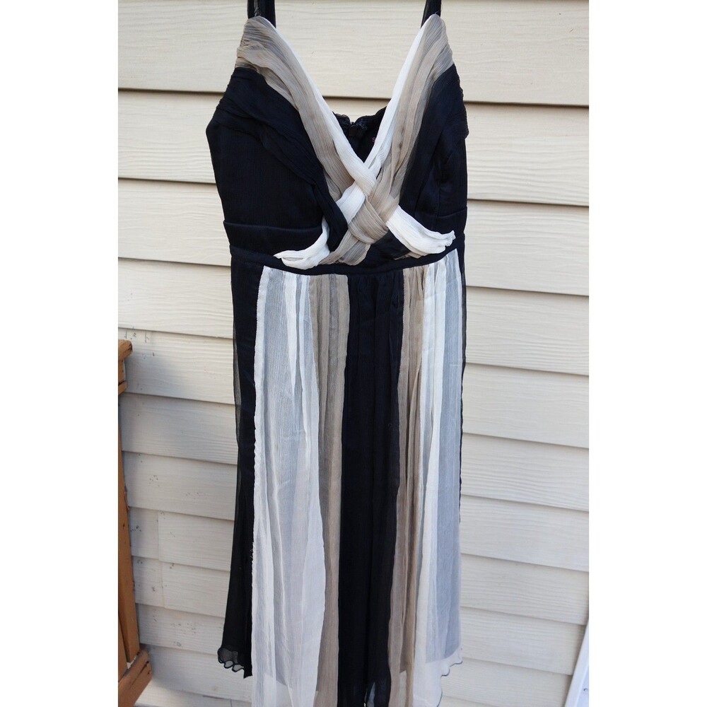 VTG 100% Silk Signature By Robbie Bee Silk Cocktail Dress Black Taupe Women's 6P